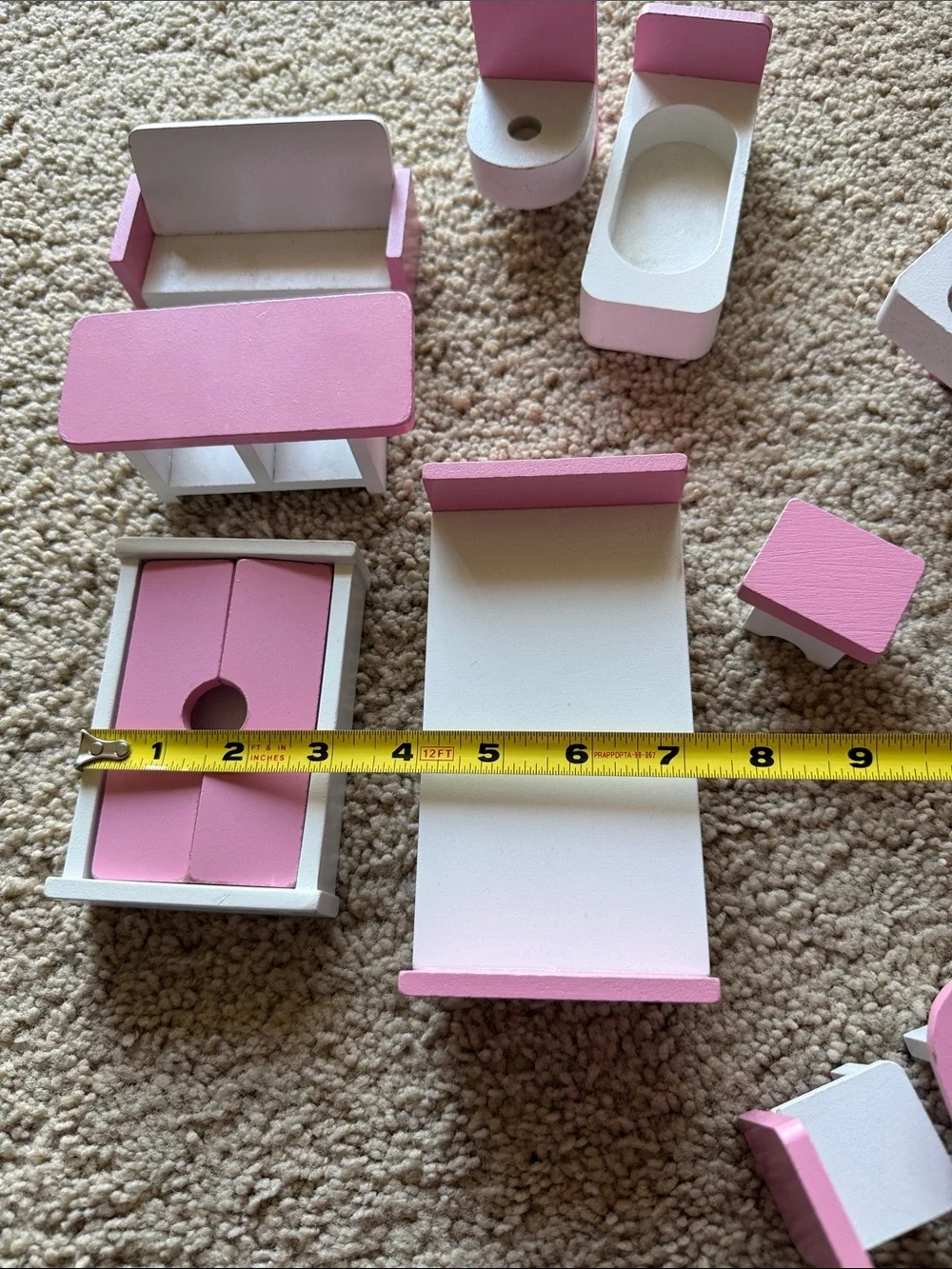 Pink and White Wooden Dollhouse Furniture Set - Missing Lamp